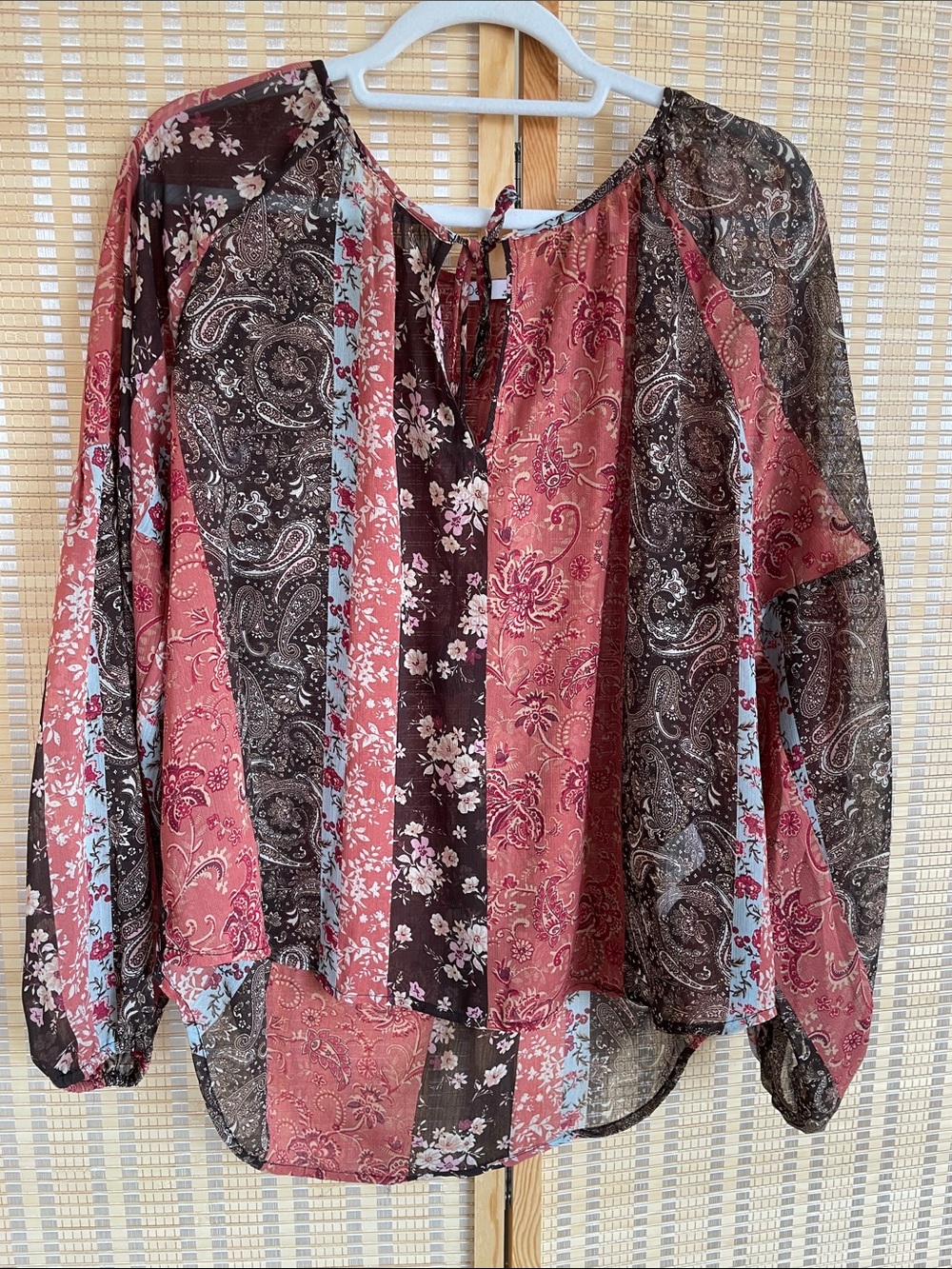 Stunning Dex Mixed Print Peasant Boho Flowy Blouse - Pink & Brown
